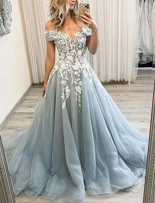 Wholesale Ball Gown Prom Dresses Princess Dress Formal Prom Floor Length Sleeveless Off Shoulder Organza Backless with Pleats Appliques