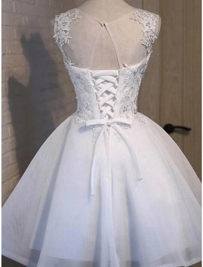 Wholesale A-Line Homecoming Dresses Floral Dress Holiday Graduation Short / Mini Sleeveless Jewel Neck Tulle with Appliques