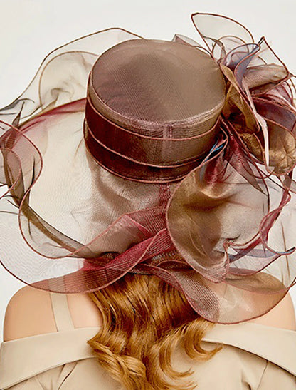 Wholesale Fascinators Hats Headwear Organza Polyester / Polyamide Bucket Hat Straw Hat Sun Hat Casual Holiday Melbourne Cup Cocktail Royal Astcot Vintage Style Elegant With Feather Appliques Headpiece Headwear