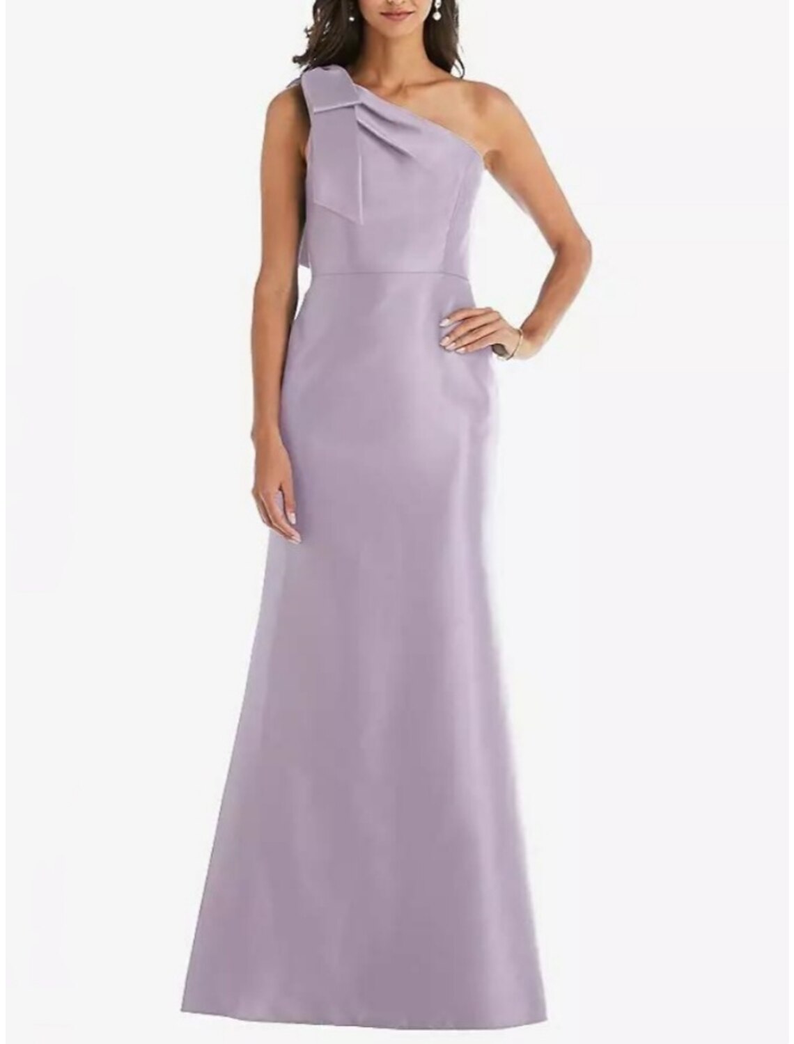 Wholesale Sheath / Column Bridesmaid Dress One Shoulder Sleeveless Elegant Floor Length Satin with Bow(s) / Ruching