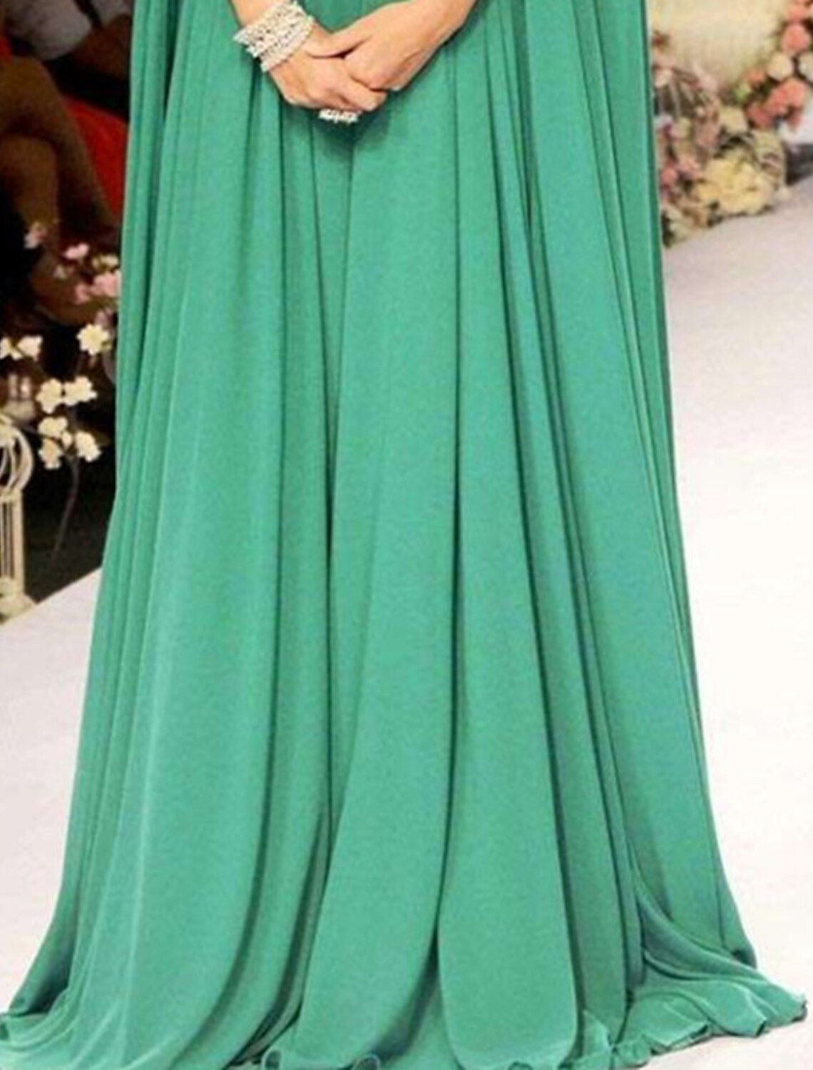 Wholesale A-Line Evening Gown Elegant Dress Formal Wedding Guest Christmas Red Green Dress Floor Length Sleeveless High Neck Fall Wedding Guest Chiffon with Appliques Pure Color