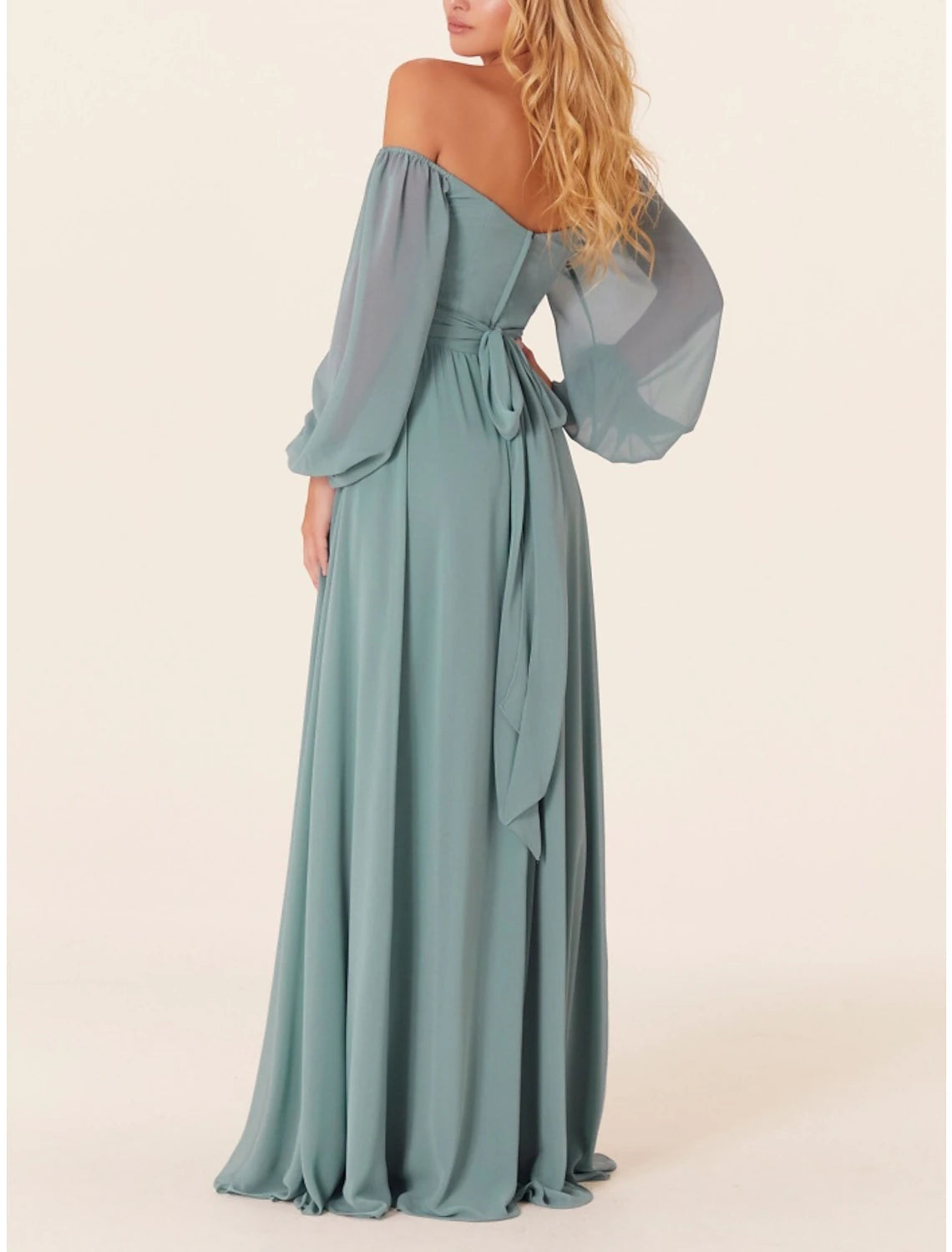 Wholesale A-Line Bridesmaid Dress Square Neck Long Sleeve Elegant Sweep / Brush Train Chiffon with Split Front / Ruching