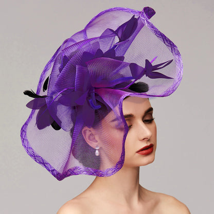 Wholesale Flowers Feather Net Kentucky Derby Hat Fascinators Headpiece with Feather Floral 1PC Horse Race Ladies Day Melbourne Cup Headpiece