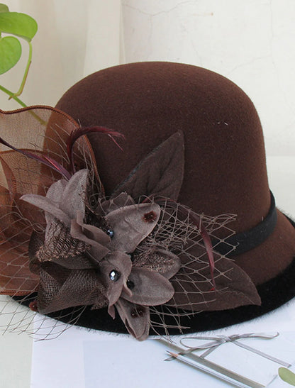 Wholesale Kentucky Derby Hat Fall Wedding Hats Artificial feather Poly / Cotton Blend Bowler / Cloche Hat Bucket Hat Fedora Hat Casual Holiday Vintage Style Elegant With Feather Appliques Headpiece Headwear