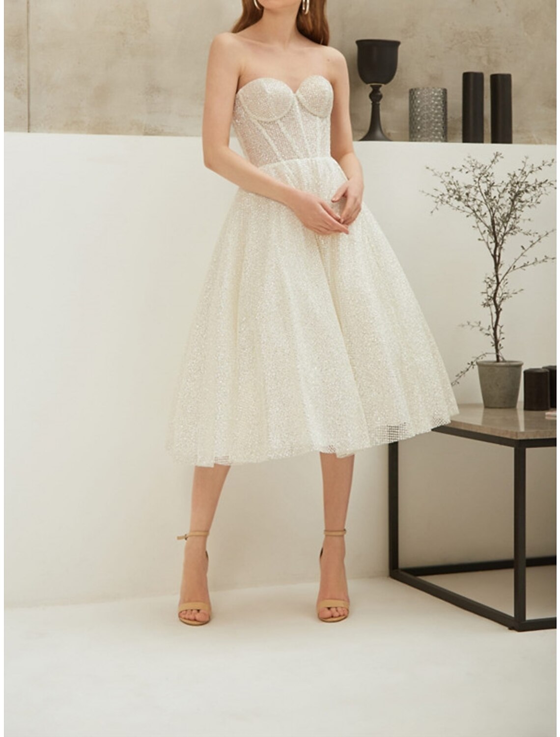 Wholesale A-Line Cocktail Dresses Party Dress Party Wear Engagement Knee Length Sleeveless Strapless Sequined with Pleats Sequin