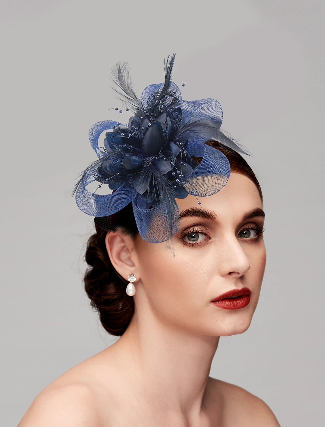 Wholesale Elegant Feather Net Fascinators Hats with Feathers Fur Floral 1PC Special Occasion Kentucky Derby Horse Race Ladies Day Headpiece