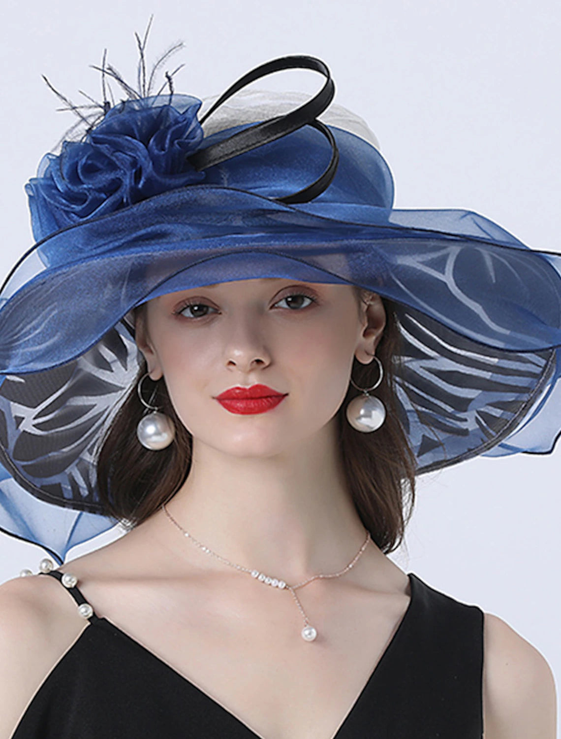 Wholesale Fascinators Kentucky Derby Hat Headwear Polyester Organza Sun Hat Top Hat Veil Hat Holiday Beach Elegant Vintage With Feather Lace Side Headpiece Headwear