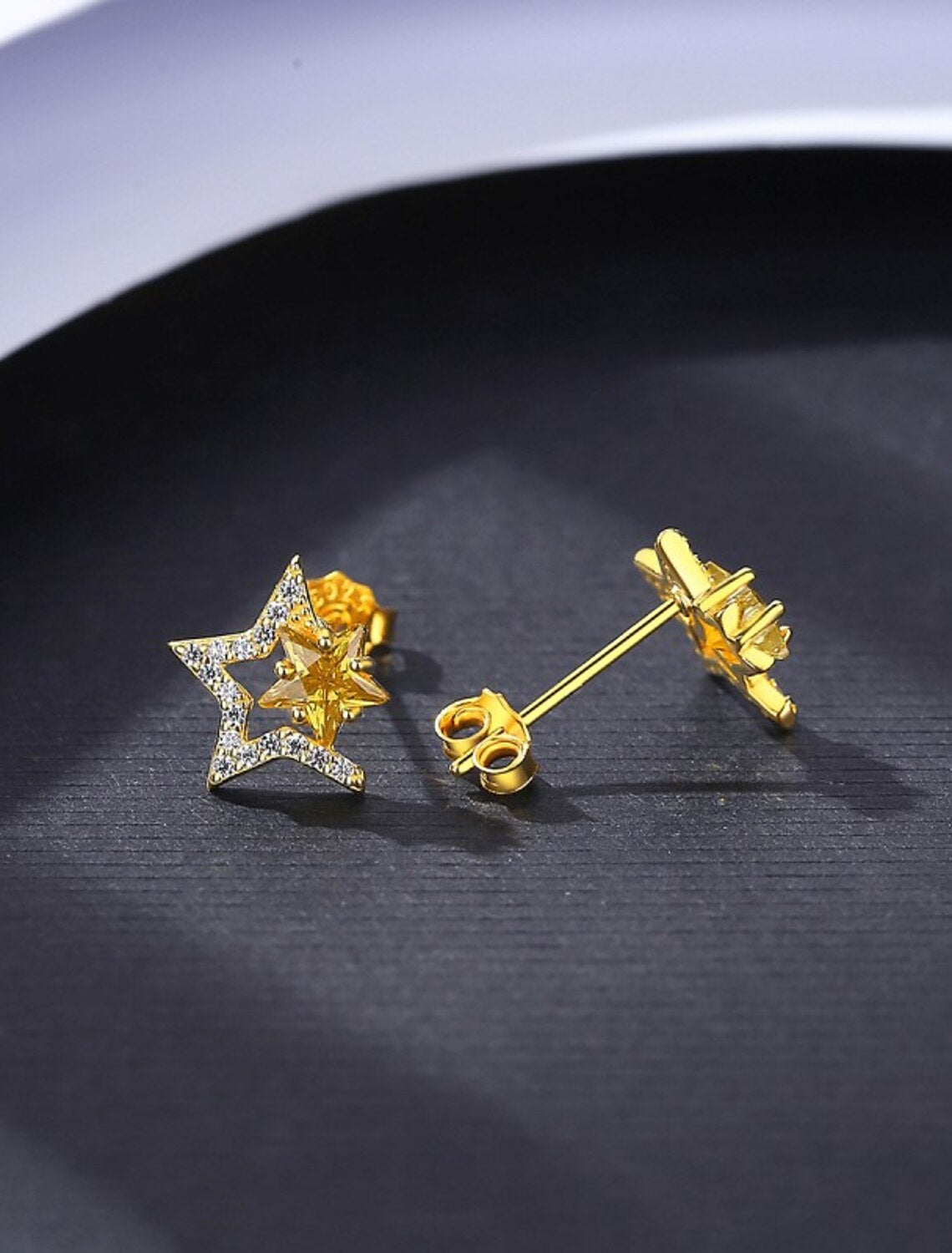 Wholesale Women's Clear Yellow Zircon Stud Earrings Fine Jewelry Classic Star Stylish Simple S925 Sterling Silver Earrings Jewelry Gold For Wedding Party 1 Pair