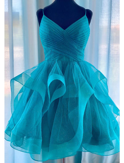 Wholesale Ball Gown Homecoming Dresses Glittering Mini Dresses Puff Tiered Dresses Sleeveless Spaghetti Strap Tulle