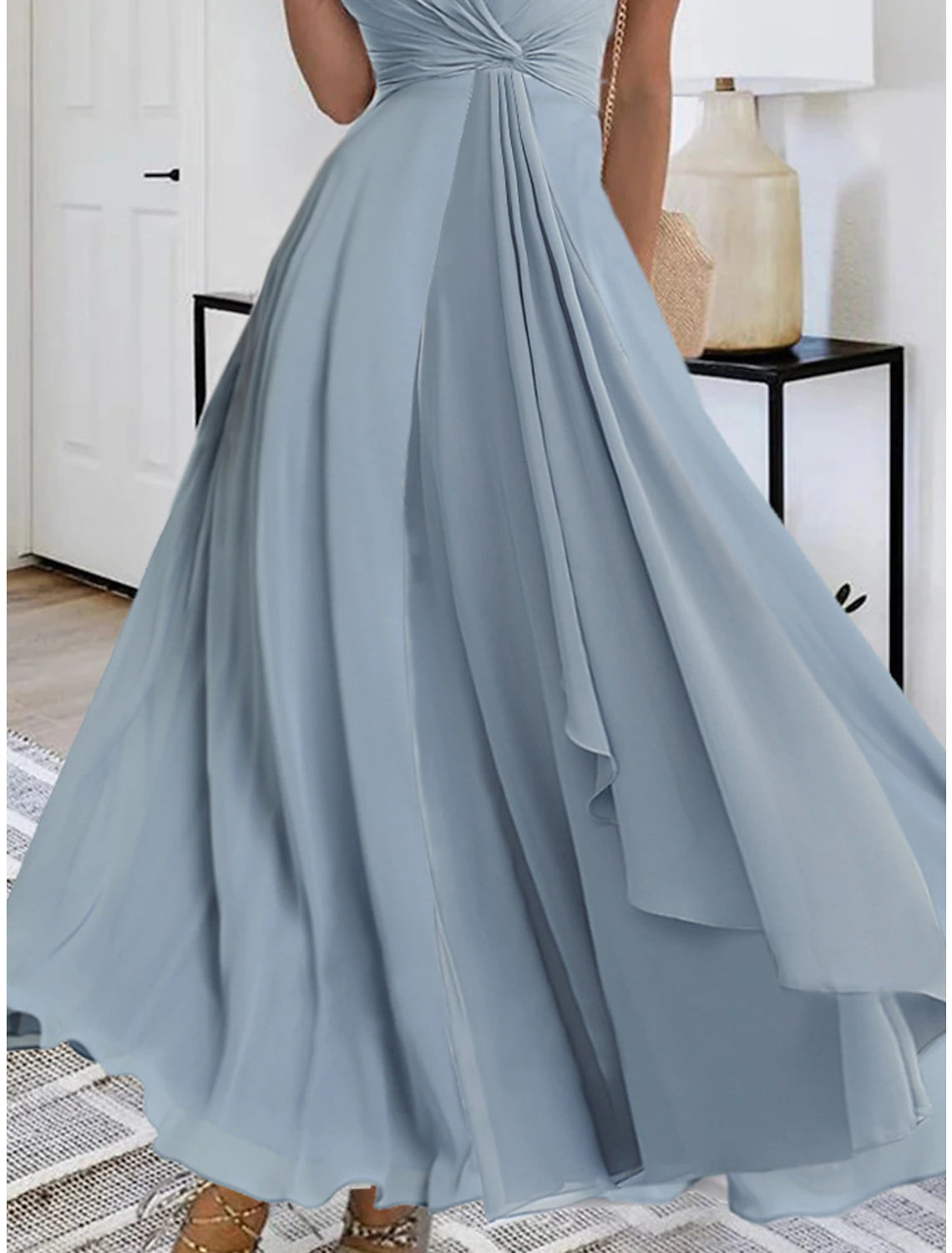 Wholesale Women's Prom Dress Party Dress Homecoming Dress Long Dress Maxi Dress Blue Sleeveless Pure Color Layered Summer Spring Fall V Neck Fashion Evening Party Wedding Guest Summer Dress