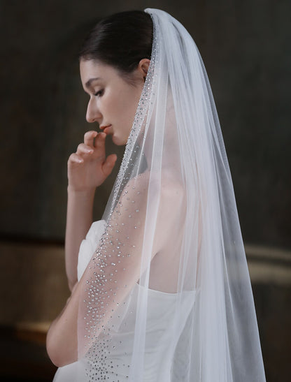 Wholesale One-tier Luxury / Classic & Timeless Wedding Veil Cathedral Veils with Sparkling Glitter Tulle