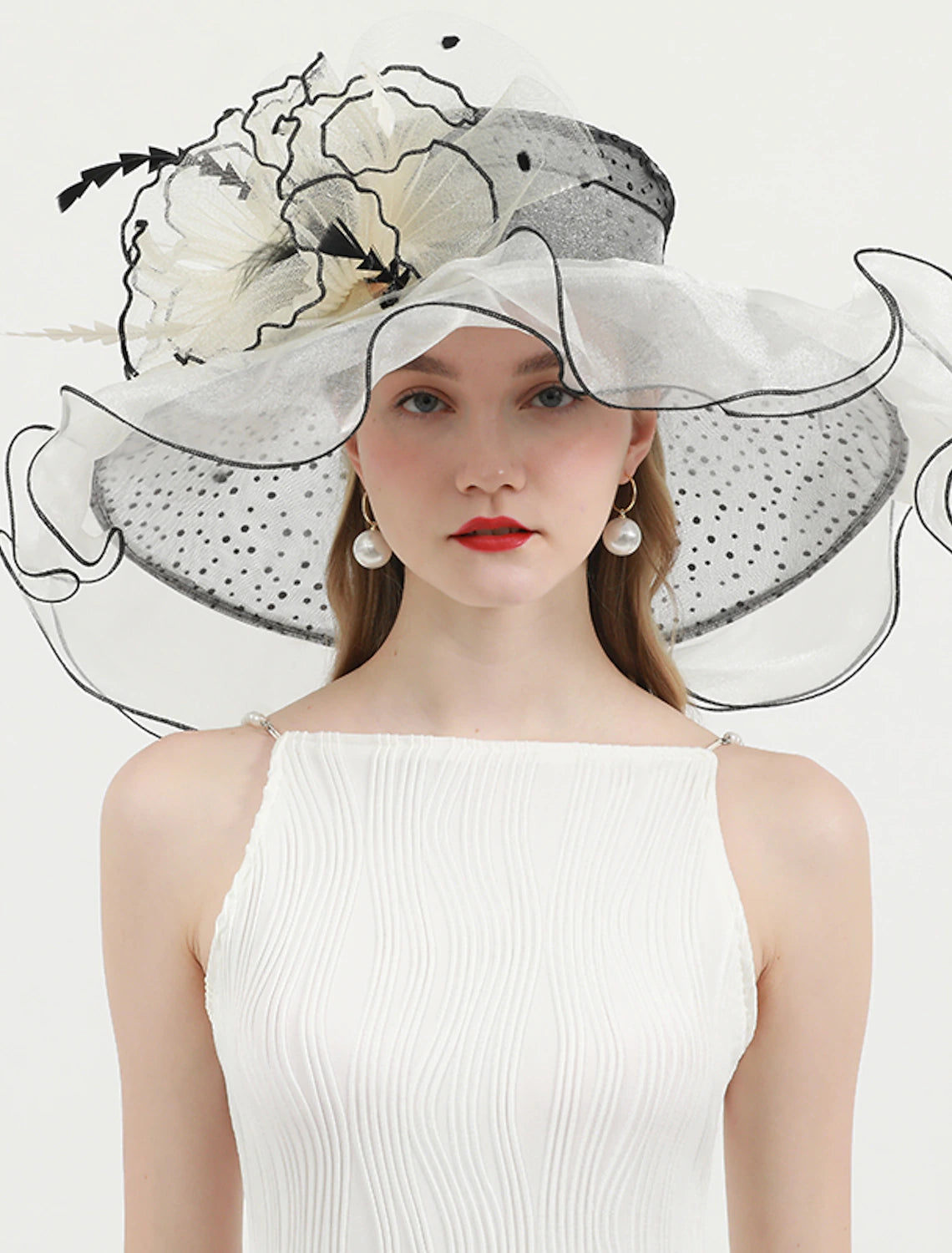 Wholesale Hats Organza Kentucky Derby Church Wedding Sun Protection With Feathers / Fur Floral Headpiece Headwear