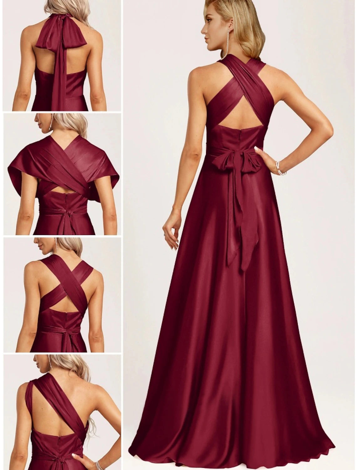 Wholesale A-Line Bridesmaid Dress Halter Neck Sleeveless Elegant Floor Length Stretch Satin with Split Front / Ruching