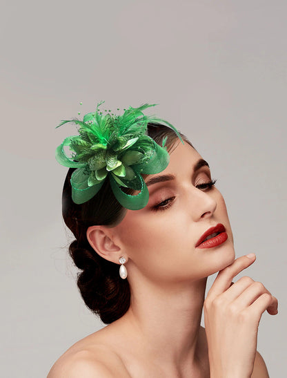 Wholesale Vintage Style Elegant & Luxurious Tulle / Feathers Fascinators / Hats / Headwear with Floral / Beading 1PC Wedding / Ladies Day / Melbourne Cup Headpiece