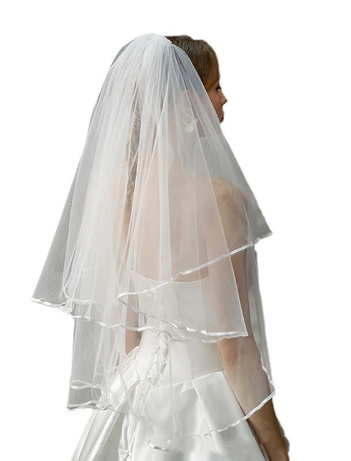 Wholesale Two-tier Stylish / European Style Wedding Veil Elbow Veils with Tier / Pure Color Tulle