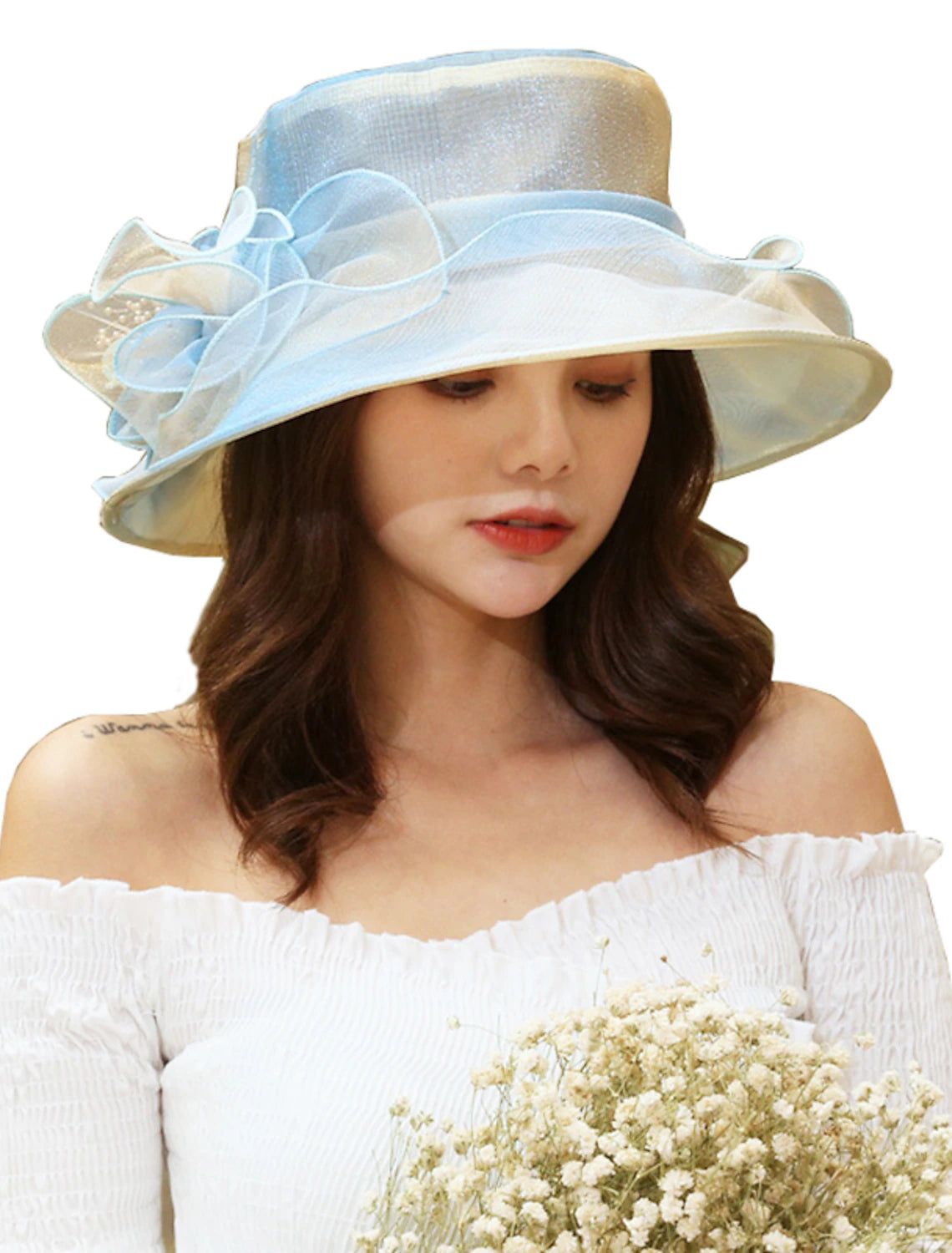 Wholesale Hats Organza Sun Hat Wedding Kentucky Derby Classic Style Elegant With Appliques Color Block Headpiece Headwear