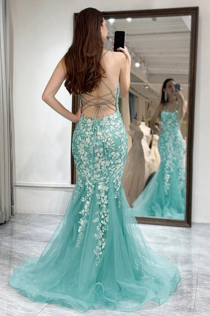 Wholesale Light Green Mermaid Lace Up Long Corset Prom Dress With Appliques prom dresses shops