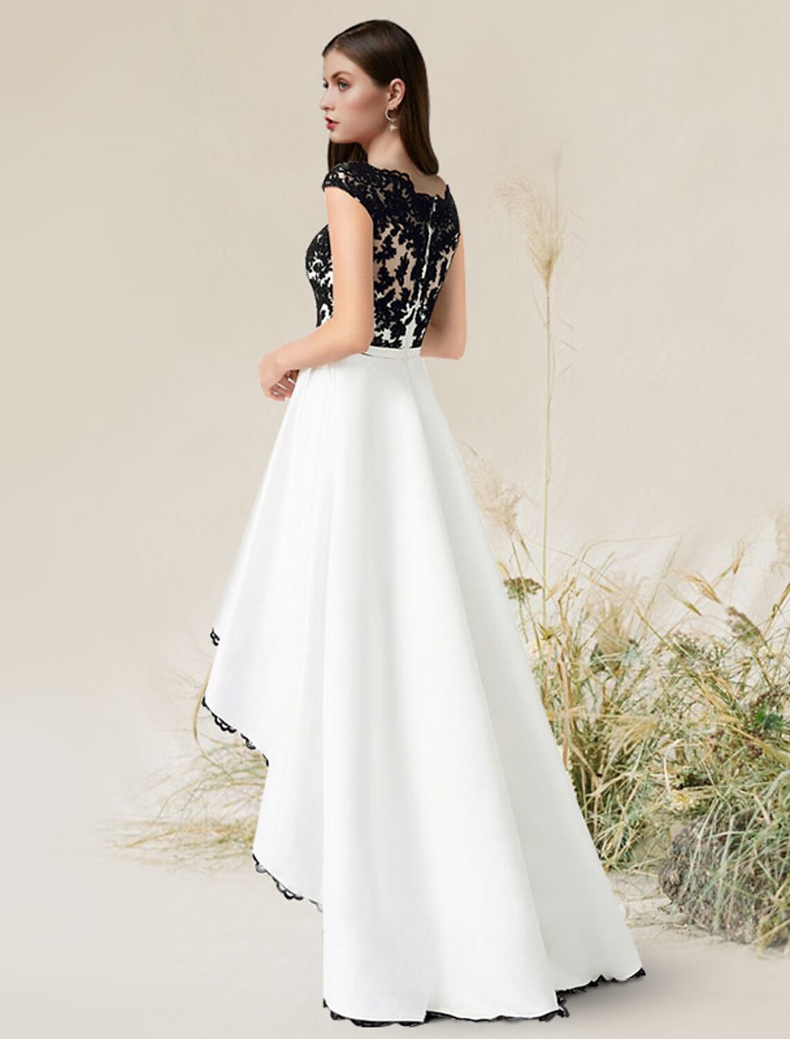 Wholesale A-Line Elegant Engagement Formal Evening Dress Jewel Neck Sleeveless Asymmetrical Satin with Appliques