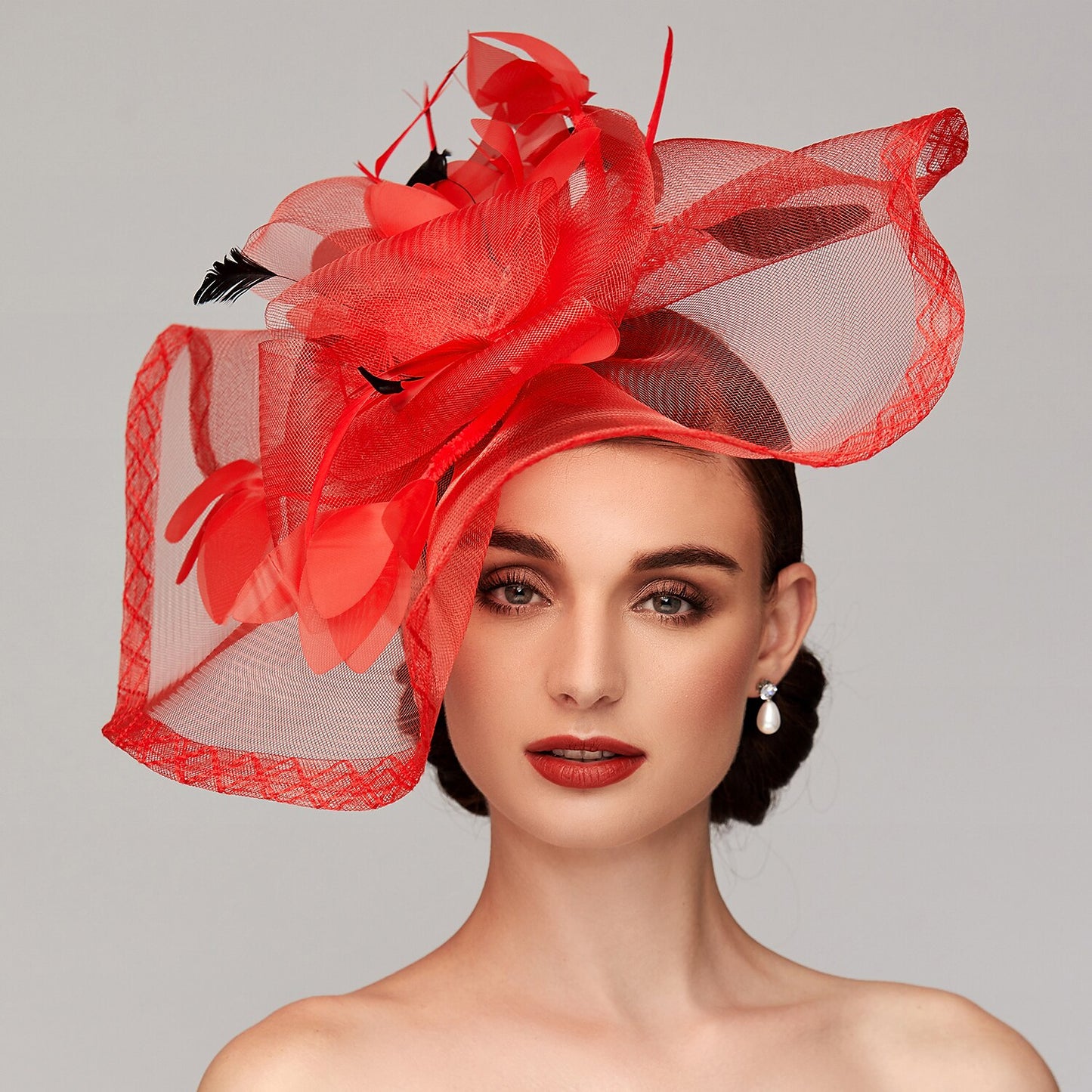 Wholesale Flowers Feather Net Kentucky Derby Hat Fascinators Headpiece with Feather Floral 1PC Horse Race Ladies Day Melbourne Cup Headpiece