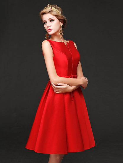 Wholesale A-Line Cocktail Dresses Minimalist Dress Homecoming Graduation Short / Mini Sleeveless Jewel Neck Satin with Sash / Ribbon Bow(s)