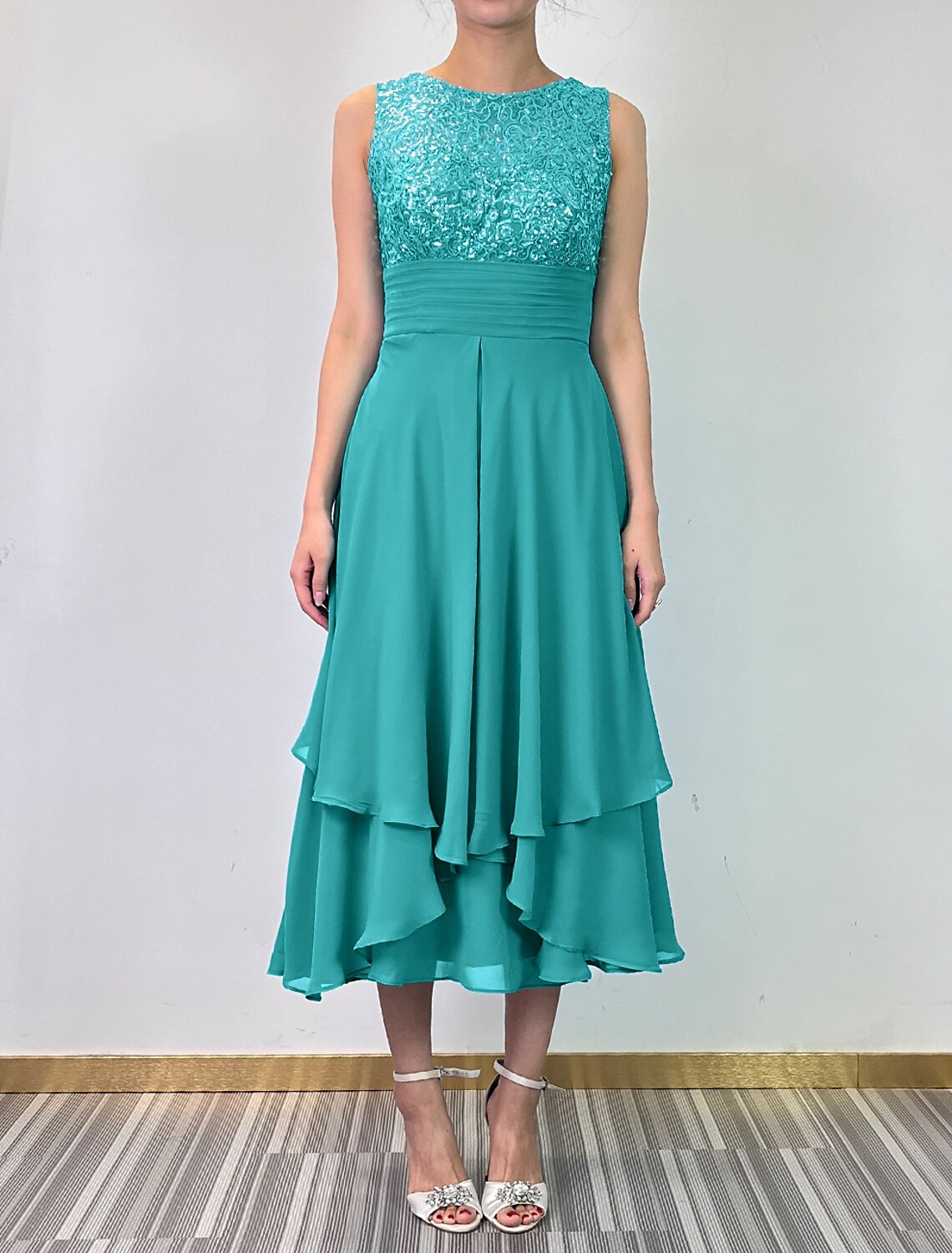 Wholesale A-Line Cocktail Dresses Elegant Dress Wedding Guest Kentucky Derby Ankle Length Sleeveless Jewel Neck Fall Wedding Guest Chiffon with Sequin Appliques