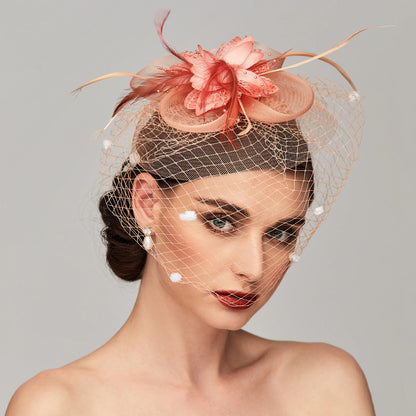 Wholesale Elegant Fascinators Hats Linen Net Mesh Headpiece Kentucky Derby Hat with Clip Headband Feather Floral Flower Mesh Net Wedding Evening Party Horse Race Ladies Day Headpiece Headwear