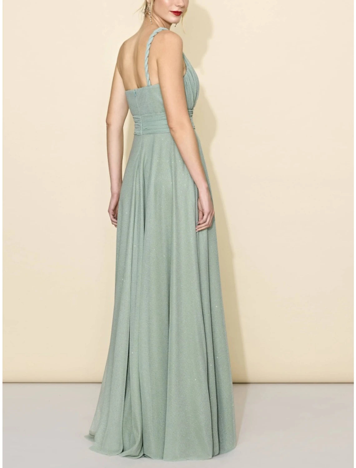 Wholesale A-Line Bridesmaid Dress One Shoulder Sleeveless Elegant Floor Length Tulle with Split Front / Ruching