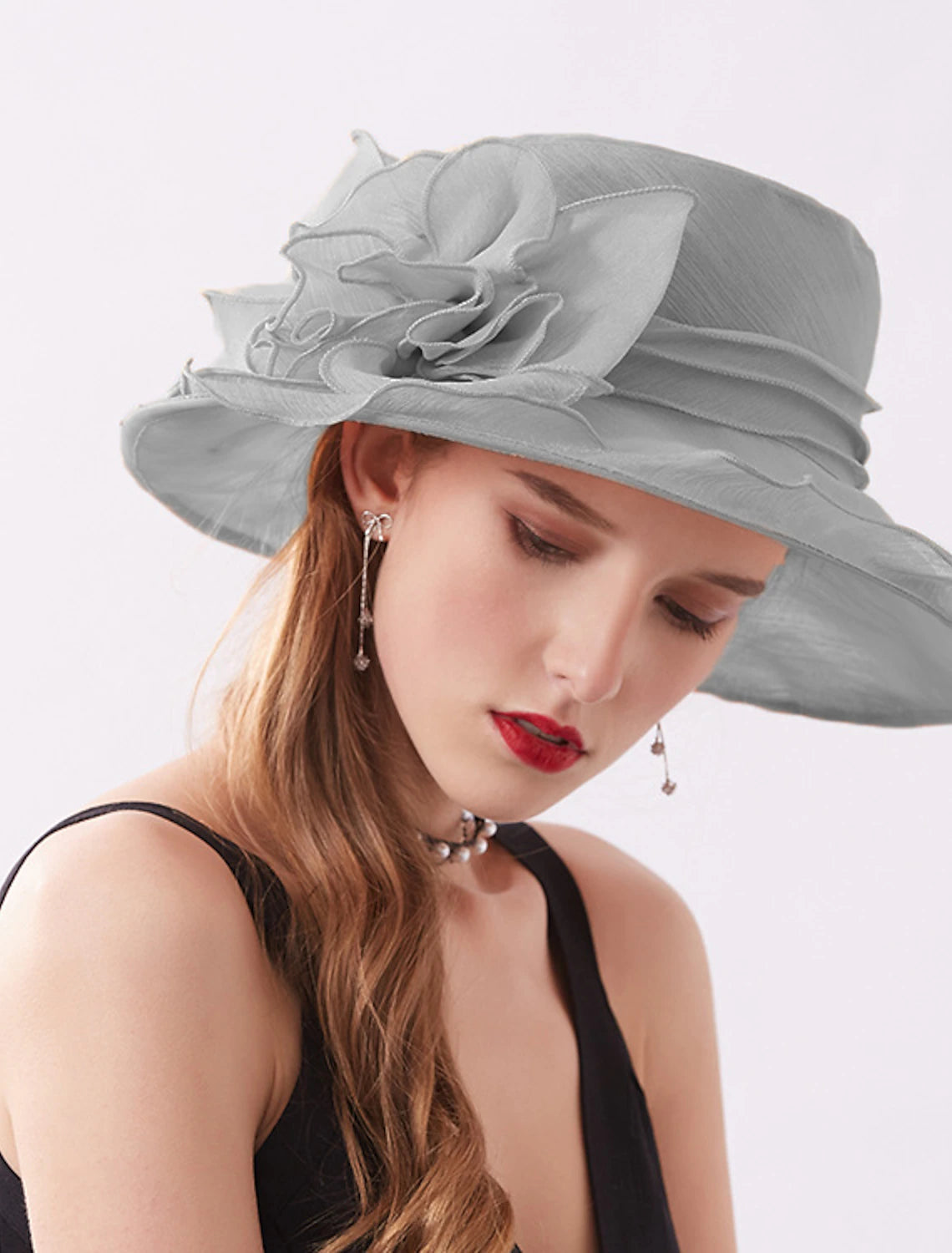 Wholesale Hats Organza Sun Hat Tea Party Kentucky Derby Melbourne Cup Wedding With Appliques Headpiece Headwear