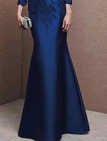 Wholesale Two Piece Mermaid / Trumpet Mother of the Bride Dress Wedding Guest Elegant Strapless Floor Length Satin Lace 3/4 Length Sleeve with Appliques Solid Color