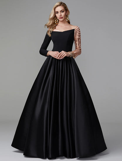 Wholesale Ball Gown Vintage Dress Quinceanera Formal Evening Floor Length Long Sleeve Off Shoulder Satin with Sequin