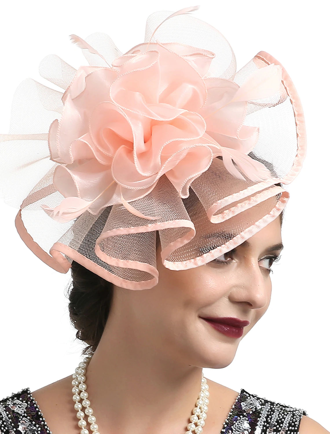 Wholesale Fascinators Kentucky Derby Hat Headwear Organza Fedora Hat Veil Hat Holiday Cocktail Retro Elegant With Feather Pure Color Headpiece Headwear