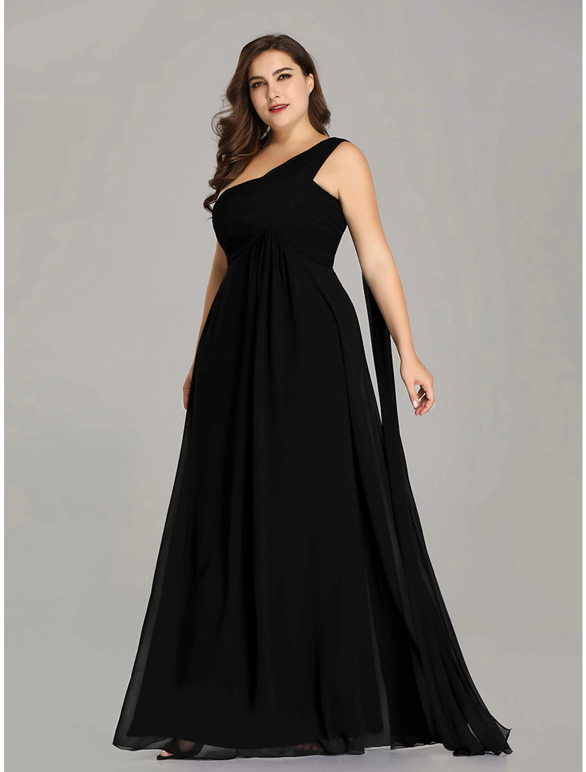 Wholesale A-Line Evening Gown Empire Dress Formal Evening Floor Length Sleeveless One Shoulder Bridesmaid Dress Chiffon Backless with Pleats Draping