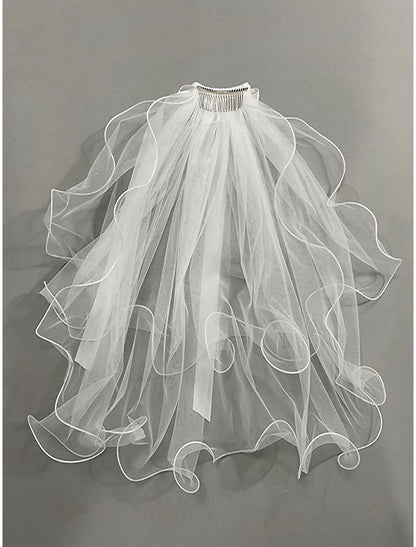 Wholesale Two-tier Classic / Sweet Wedding Veil Elbow Veils with Satin Bow 23.62 in (60cm) Lace