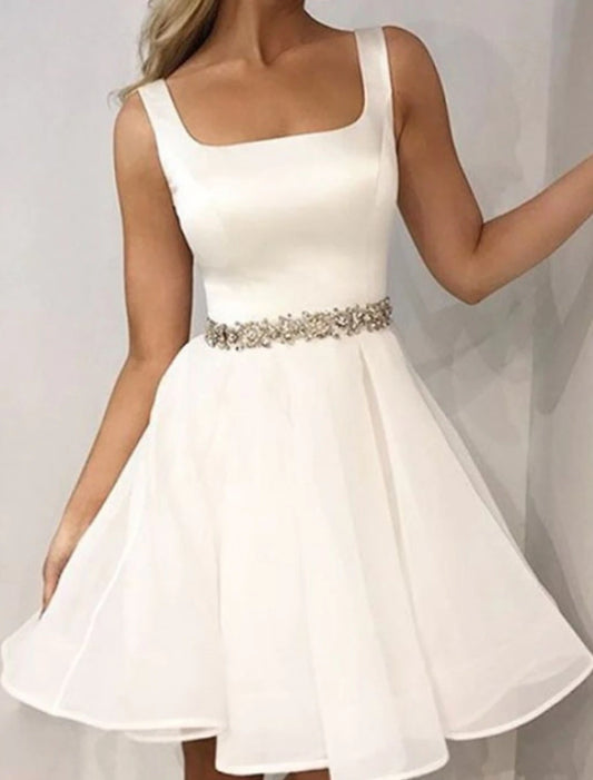 Wholesale A-Line Mini Homecoming Dress Minimalist Elegant Cocktail Party Dress Scoop Neck Sleeveless Short / Mini Satin With Sash Blet