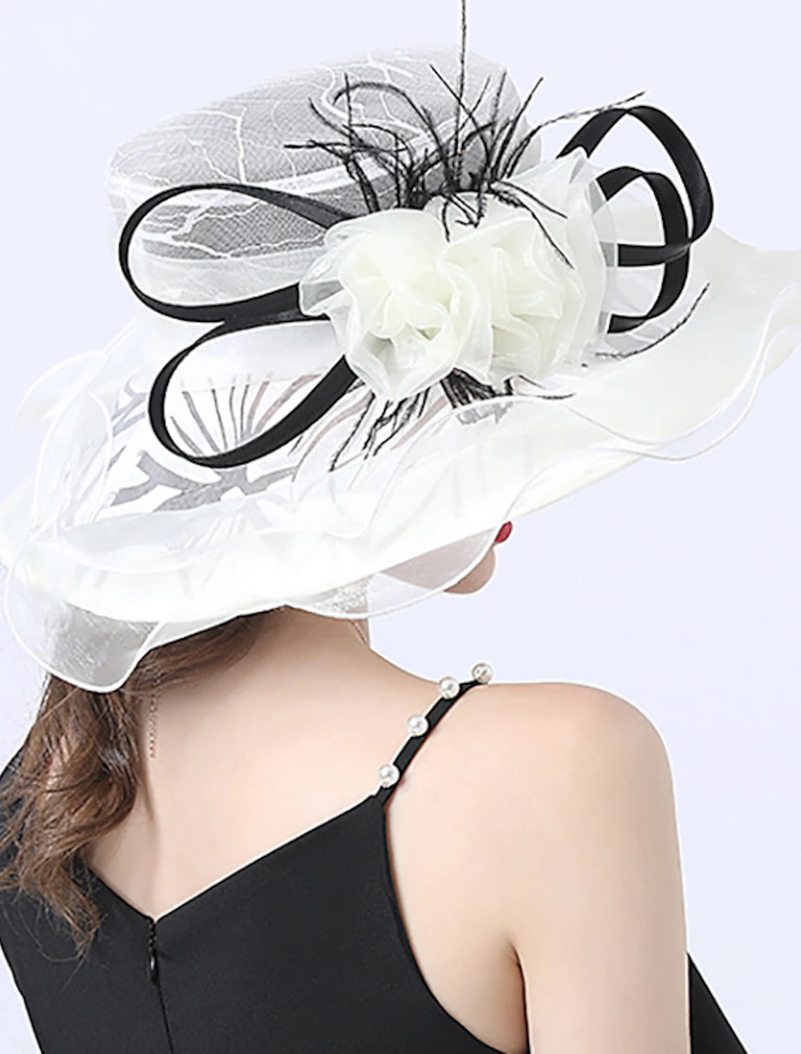 Wholesale Fascinators Kentucky Derby Hat Headwear Polyester Organza Sun Hat Top Hat Veil Hat Holiday Beach Elegant Vintage With Feather Lace Side Headpiece Headwear