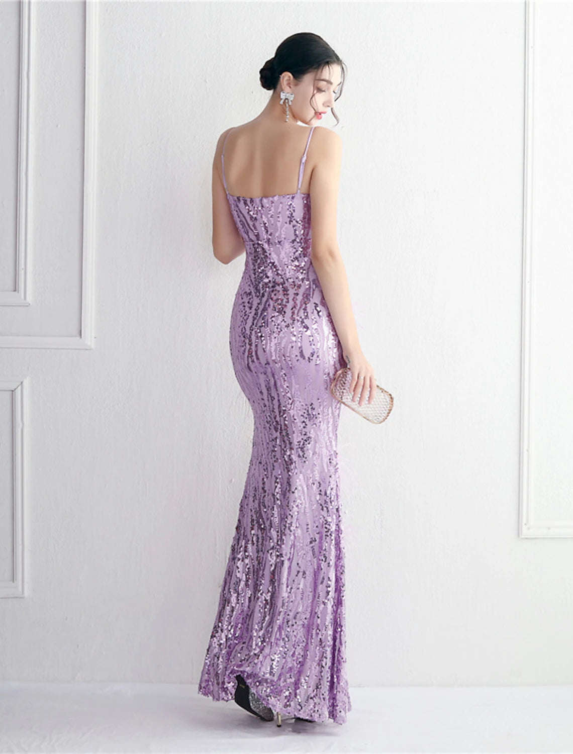 Wholesale Mermaid / Trumpet Evening Gown Sparkle & Shine Dress Formal Wedding Guest Floor Length Sleeveless Spaghetti Strap Sequined with Beading Sequin