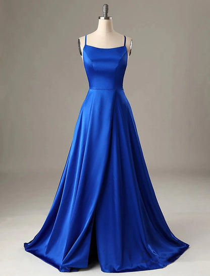 Wholesale A-Line Evening Gown Sexy Dress Formal Wedding Guest Sweep / Brush Train Sleeveless Spaghetti Strap Charmeuse