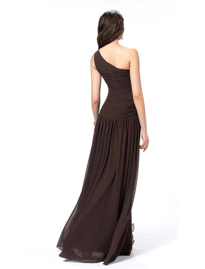 Wholesale A-Line Elegant Sexy Party Wear Formal Evening Dress One Shoulder Backless Sleeveless Floor Length Chiffon with Slit Lace