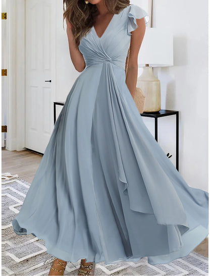 Wholesale Women's Prom Dress Party Dress Homecoming Dress Long Dress Maxi Dress Blue Sleeveless Pure Color Layered Summer Spring Fall V Neck Fashion Evening Party Wedding Guest Summer Dress