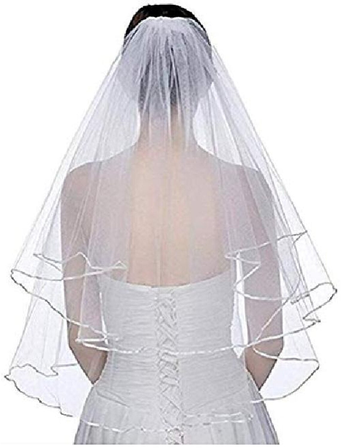 Wholesale Two Layers Short Bridal Veil With Comb Ribbon Edge White Ivory Bride Wedding Accessories