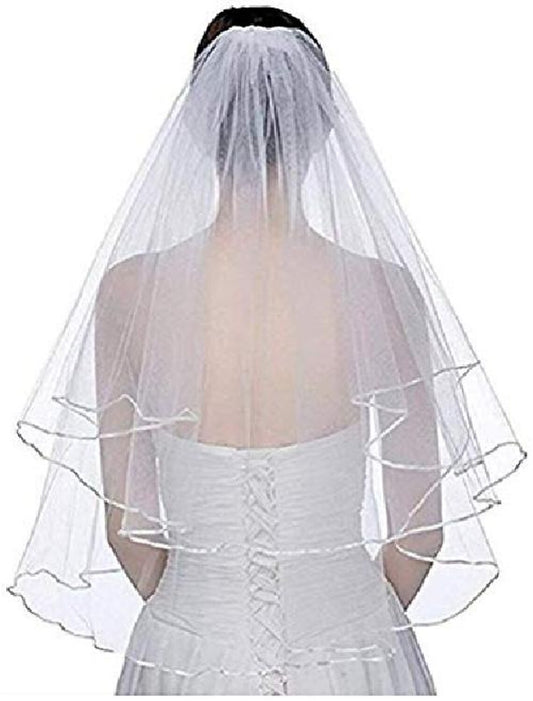 Wholesale Two Layers Short Bridal Veil With Comb Ribbon Edge White Ivory Bride Wedding Accessories