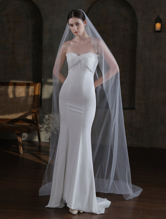 Wholesale One-tier Luxury / Classic & Timeless Wedding Veil Cathedral Veils with Sparkling Glitter Tulle